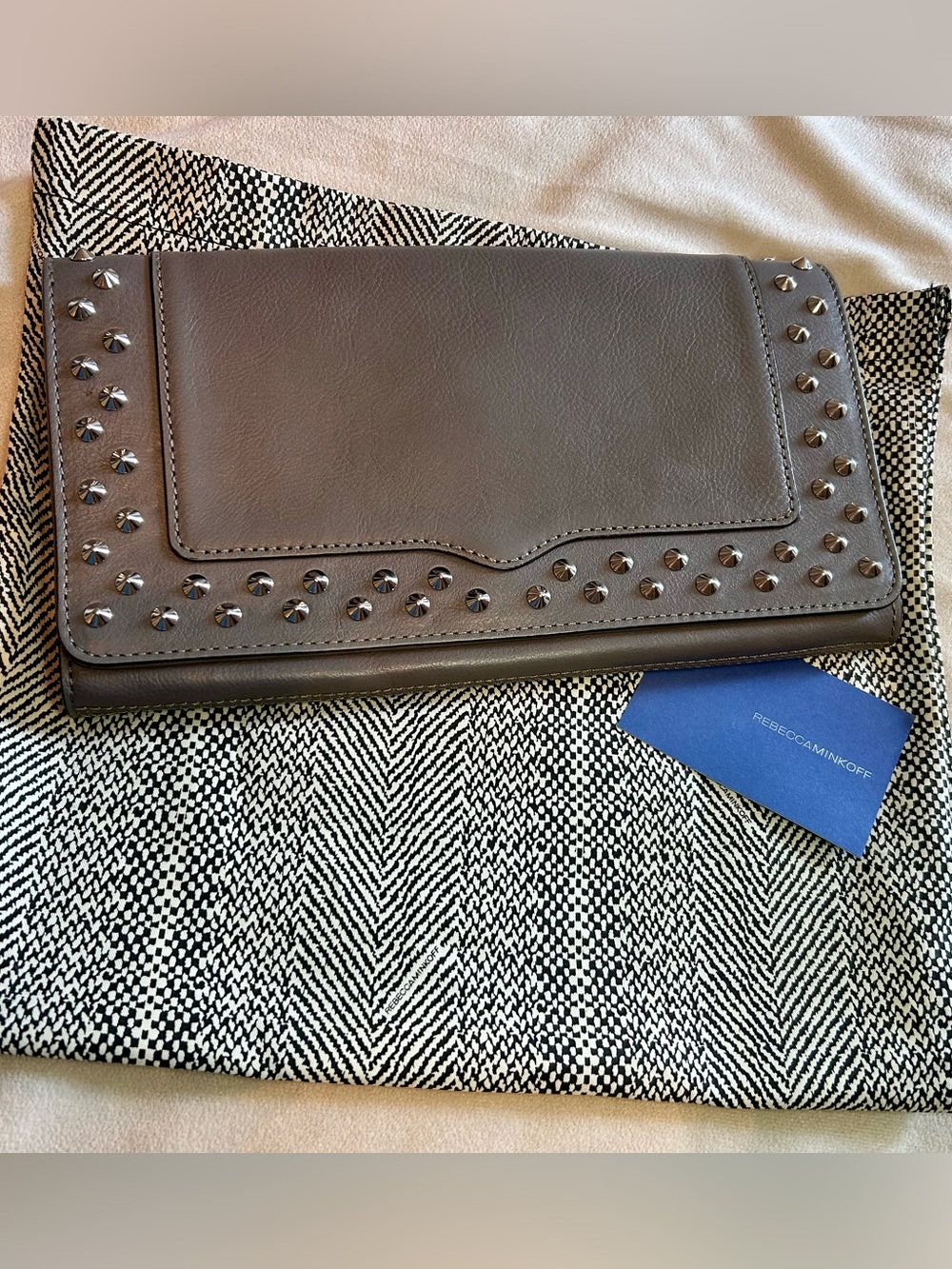 Rebecca Minkoff Gray Studded Leather Clutch
